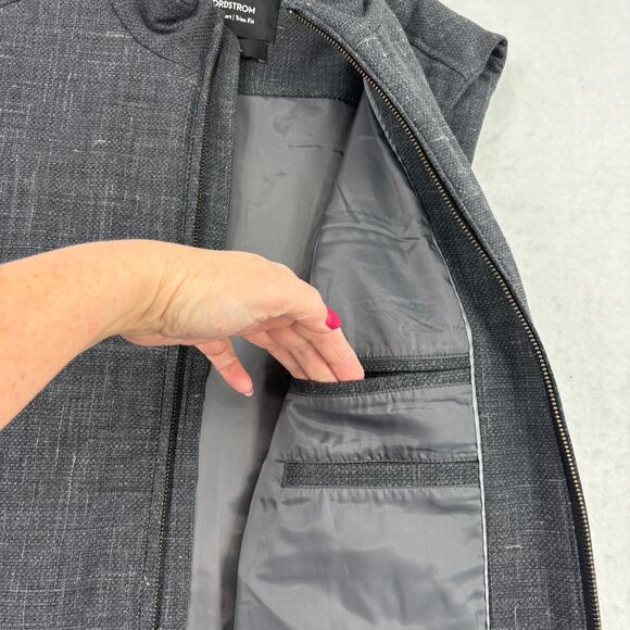 Nordstrom Vest Men's Size M Gray Tech Smart Wool Blend Full Zip Trim Fit Quilted - Picture 7 of 12